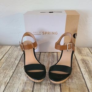 Call It Spring Black & Tan Wedges - size 8